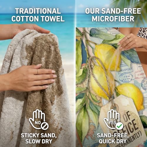 Microfiber Beach Towel Sand Free Quick Dry, 27.5" x 55" Compact Travel Towel, Vintage Collage Lemon Art with Out of Office Quote, Lightweight Absorbent Pool Towel for Travel - size: 27.5 x 55 inches