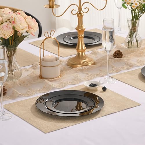 Fijinhom 100PCS Black Disposable Plates for 50 Guests Including 50PCS 10" Dinner Plates & 50PCS 7" Dessert Plates, Black - color: Black, size: 50 Guests-100pcs