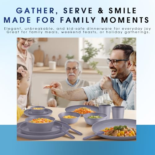 40 Piece Plastic Dinnerware Set for 8 with Cutlery, Unbreakable Plates and Bowls Set, Dishwasher & Microwave Safe Reusable Dish Set for Camping, RV, Outdoor Kitchen, Apartment Dining, Gray - color: Gray