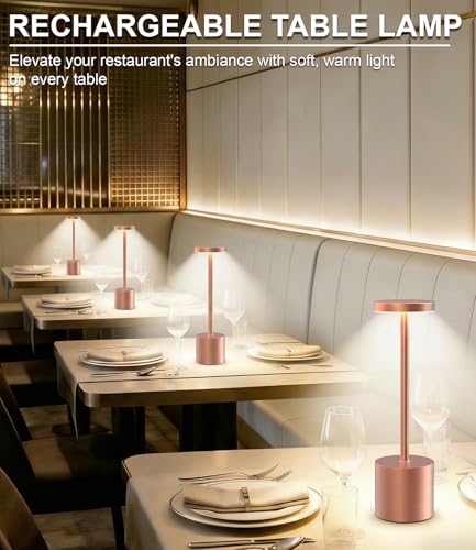 Cordless Table Lamps Rechargeable Set of 2, Portable LED Desk Lamp, 5000mAh Battery Powered Wireless Table Light - 3 Color Dimmable Lighting for Restaurant Dining Patio Outdoor Bedroom(Rose Gold) - color: Rose Gold (Set of 2)