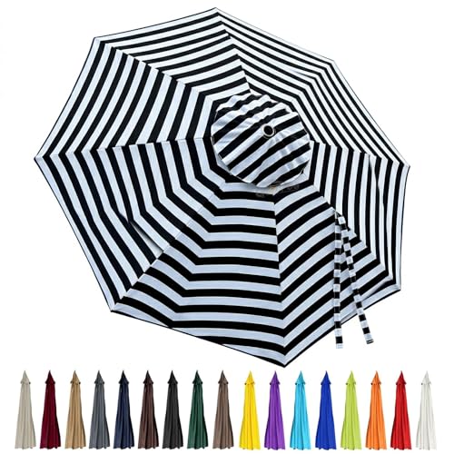 10ft Patio Umbrella Replacement Canopy 8 Ribs, Waterproof & Fade Resistant Market Umbrella Cover, Thickened Polyester Fabric for Backyard, Garden and Pool (Canopy Only) (Black and White Stripe) - color: Black and White Stripe