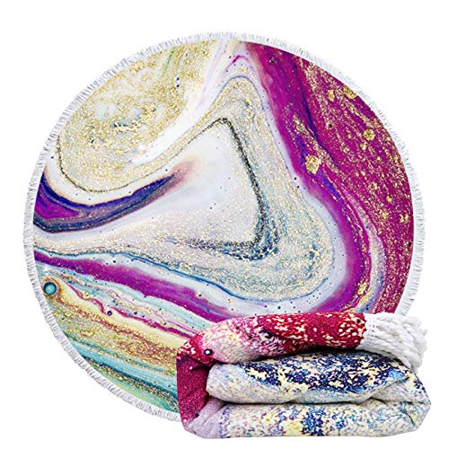Violet Mist Purple Quicksand Round Beach Blanket 60" Microfibre Circular Beach Towel Throw with Fringe Large Sand Free Circle Beach Blanket with Tassels for Women Travel Swimming Pool Picnic Towel - color: Purple Quicksand