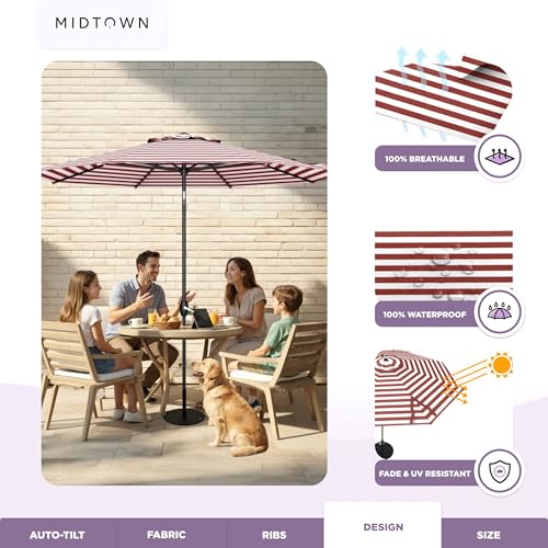 MIDTOWN UMBRELLAS The Lean 8 Feet Outdoor Umbrella With Terylast Red Stripes (Red/White Stripes) Polyester Fabric - 8 Ribs Aluminum Frame Patio Umbrella With Zinc Alloy Crank Lift And Auto-Tilt System - color: Terylast Fabric - Apple Stripes, size: 8 Foot