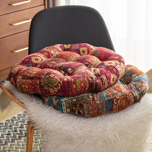 ELEFOCUS Red Bohemian Seat Cushion,Indoor Boho Chair Cushions for Dining Chairs，Round Chair Pad，Decorative Seat Cushions for Kitchen Chairs(Red Round 21X21) - color: Red Round 21x21