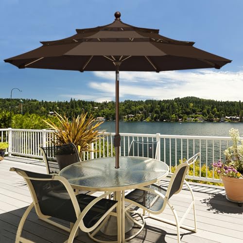 EliteShade USA 10-Year-Non-Fading 9ft 3-Tier Market Patio Umbrella, Commercial Grade Outdoor Table Umbrella with Crank Open, Windproof & UPF 50+ UV Protection, Heavy Duty Ventilation for Garden, Deck, Pool, Backyard, Beach & Bistro, Chestnut - color: Ches