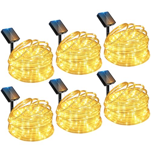 btfarm 6 Pack Solar Rope Lights Outdoor, 120LED 46FT Solar String Lights Outside Waterproof, 8 Lighting Modes Solar Powered Strip Tube Light for Garden Tree Christmas Yard Party Decor, Warm White - color: Warm White, size: 6 Pack