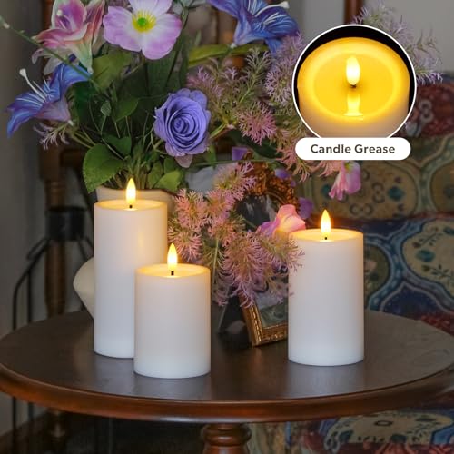 Yeelida Outdoor 6pcs Flameless Waterproof Candles with Handy Remote Control, Cycle Timer Battery Operated Candle Grease Effect LED Flickering Pillar Plastic Long Lasting (White, 3" x4" 5" 5" 6" 6" 7") - color: White, size: 4" 5" 5" 6" 6" 7"