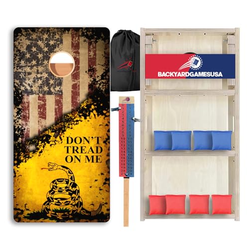 CornholeGamesUSA Pro Cornhole Boards Set | Made in USA | 3/4 Baltic Birch | No Bounce | Triple Thick Legs | Two Brace & Handles, Tournament 2x4 Regulation Set with Score Tower & Cornhole Bags - color: Dont Tread