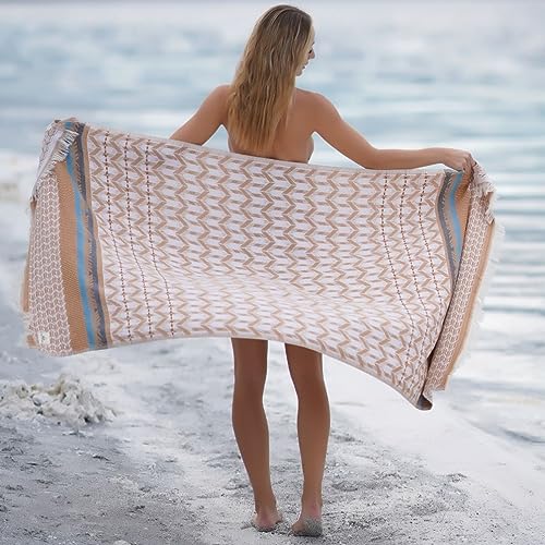 BAGNO MILANO Beach Towels Organic Turkish Cotton Soft, Quick Dry Oversized Turkish Towel Throw Blanket for Beach, Yoga, Spa, Pool (Myra Caramel, Beach Towel) - color: Myra Caramel
