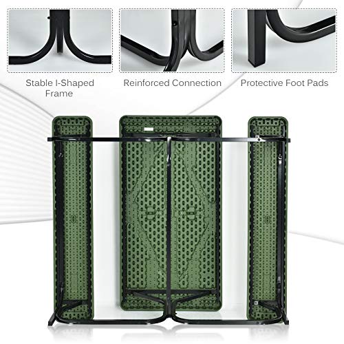 Moccha Picnic Table Bench Set - Portable Plastic Picnic Table w/Steel Frame & Wood-Like Texture, All Weather Heavy Duty Picnic Table Kit, Picnic Tables for Outdoors Garden Patio Party Dining (Green) - color: Green