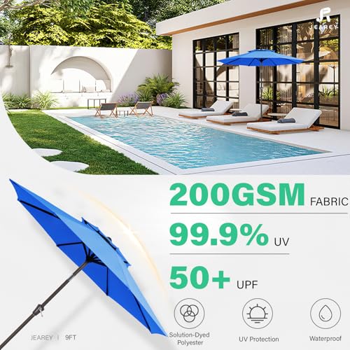 JEAREY 9' 2-Tiers Patio Umbrellas Outdoor Table Market Umbrella w/Push Button Tilt/Crank, 8 Sturdy Ribs, UV Protection Waterproof Sunproof(Royal Blue) - color: Royal Blue