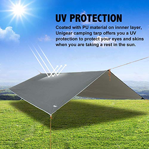Unigear Hammock Rain Fly, 16.5/14.4/13.1/9.8ft Camping Tarp, UV Protection & Waterproof & Lightweight for Camping, Backpacking and Outdoor Adventure (Gray, 9.8 * 13.1ft) - color: Gray, size: 9.8*13.1ft