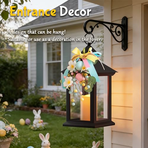 JOIONE Easter Lanterns Decorative Indoor, 2 Packs 14" Battery-Powered Waterproof Black LED Candle Lanterns with Timer for Patio & Outdoor, Hanging Lantern for Easter Party Decorations, Transparent - style: Easter Decorative Lantern