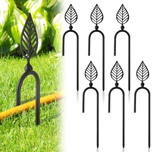 MorningRo 6 Pcs 8 Inch Garden Hose Guide Spike Metal Garden Stakes Holder Heavy Duty Metal Hose Guide for Plant Protection Lawn Yard(Leaf) - style: Leaf