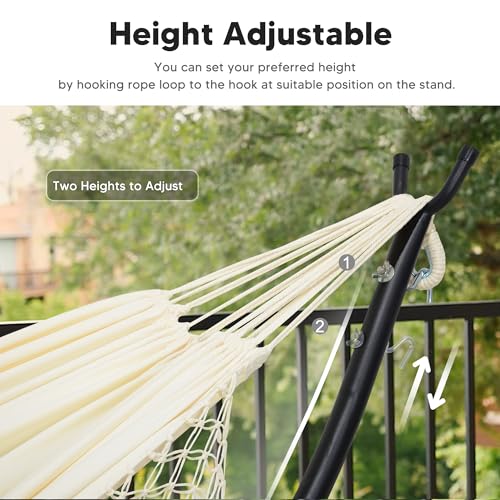 SUNCREAT Portable Outdoor Hammock with Stand Included, Double Hammock with Tassel for Outside, Beige - color: Tassel-beige