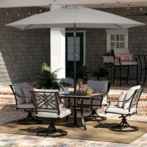JEAREY 6.5x10 ft Rectangular Patio Umbrellas Rectangle Outdoor Umbrella with Push Button Tilt and Crank, Market Table Umbrella 6 Sturdy Ribs UV Protection for Poolside Garden Backyard Deck, Foggy Gray - color: Foggy Gray, size: 6.5x10ft