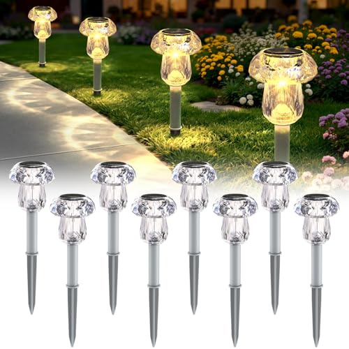 Mancra 8 Pack Solar Pathway Lights Outdoor, Mushroom Solar Garden Lights Waterproof Dusk to Dawn Solar Outdoor Lights for Yard, Walkway, Garden Decorations, Warm White - color: Warm White