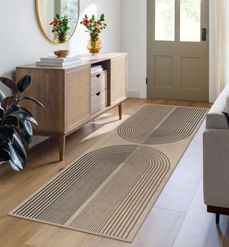 Rugalia Easy Jute Rainbow Runner Rug, 2x6 Washable Rugs Runner for Hallway Non-Slip Boho Farmhouse Long Kitchen Rug, Modern Abstract Indoor Outdoor Carpet for Porch Laundry Entryway - color: Nature Rainbow, size: 2' x 6' (Runner)