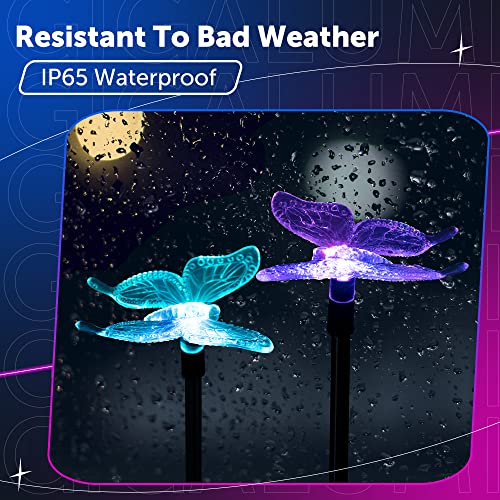 GIGALUMI Solar Garden Lights, 3 Pack Solar Butterfly Lights Decoration, Outdoor Garden Decoration Color Changing LED, Outdoor Decorative for Pathway, Lawn, Patio, Driveway - size: 3pack