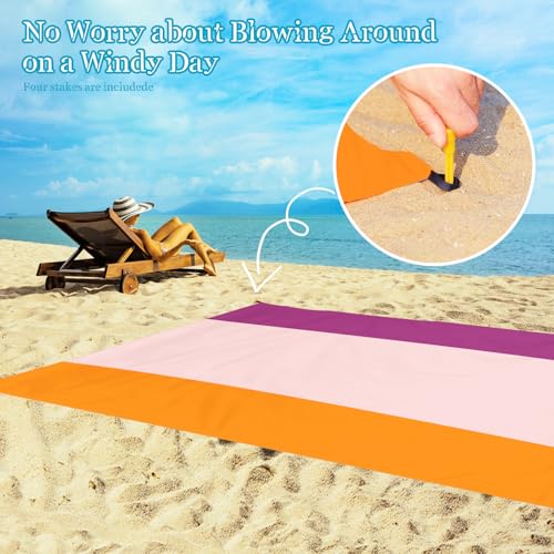 Beach Blanket Waterproof Sandproof 1-7 Adult Oversized 78 '' × 81 '' Lightweight Durable Compact Sand Free Extra Large Beach Mat for Travel Camping Hiking Picnic Blanket - color: 3pink, size: 78“x81”