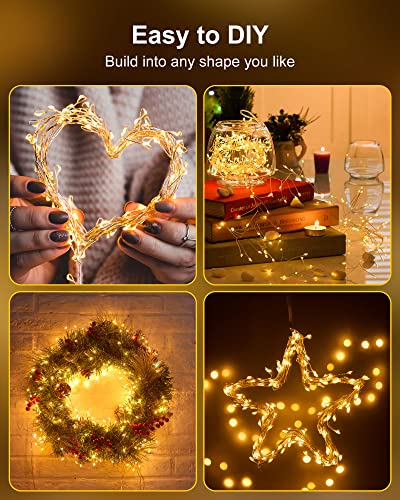Fairy Lights Battery Operated, 60 LED Fairy String Lights Waterproof Silver Wire 5 Feet Firecracker Starry Light for DIY Wreath Home Wedding Bedroom Mason Jar Holiday Christmas Ramadan Decorations - color: Warm White