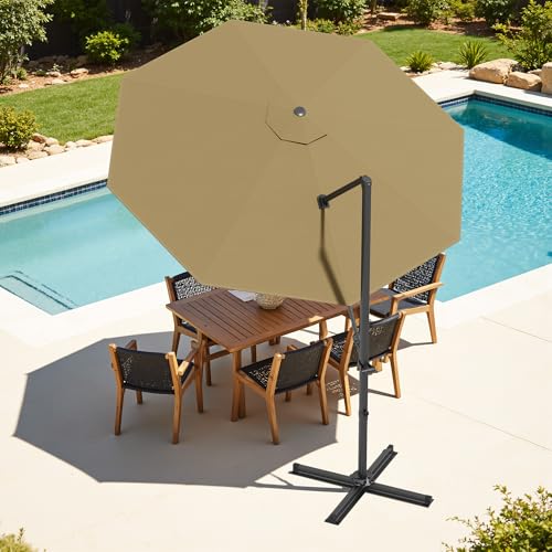 Patiowell 10 FT Patio Umbrella, Outdoor Cantilever Umbrella with 360 Degree Rotation & 5 Adjustable Tilt, Large Hanging Offset Round Sun Umbrella with Frame for Backyard Garden Poolside, Brown - color: Brown, size: 10 FT