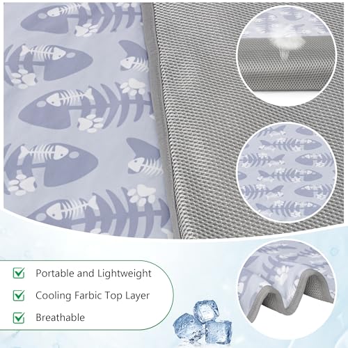 DELIFUR Cat Cooling Mat- Pet Cooling Mat Outdoor for Dogs Ice Pad for Kitten Cat Puppy Machine Washable (Medium, Grey Fishbone) - color: Grey Fishbone, size: M: 27.5" x 19.5"
