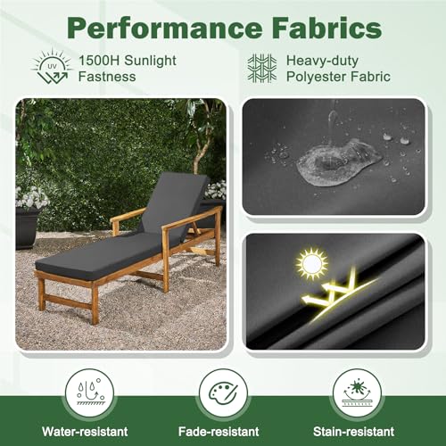 Chaise Lounge Cushions Outdoor, 80x 26x 3 Inch Waterproof & Fade-Resistant Lounge Chair Cushion, Outdoor Chaise Cushion with Removable Cover & Ties for Lawn, Patio, Pool & Beach, Dark Grey - color: Dark Grey, size: 80x26+3"