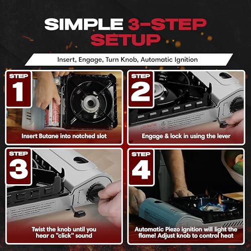 Chef Master 15,000 BTU Butane Portable Camp Stove | Double Wind-Guard Portable Stove Burner w/Piezo Click Ignition for Emergencies, Tailgating, Hiking, Backpacking & Camping Essentials - 90019 - size: StoveOnly