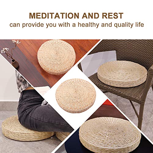 Natural Woven Grass Cushion - Pillow Floor Mat - Round Braided Pad - Handmade Straw Woven Rush Yoga Mat - Flat Seat Cushion for Garden Dining Room Living Room Home Decor(Beige)