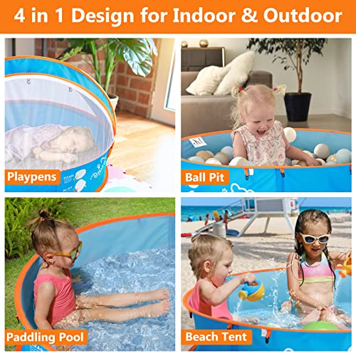 Peradix Paddling Pool for Kids & Pets Infant Ball Pit Tent, Baby Beach Tent, Toddler Wading Pool UV Sun Shelter Canopy with Mosquito Net, Portable Pop Up Tent Summer Beach Toys for Child - color: Blue-orange