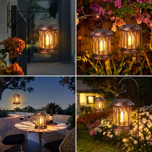 WdtPro Solar Lanterns Outdoor Hanging 4 Pack, Upgraded Bright Solar Lantern Lights Outdoor Waterproof, Solar Powered Lantern Over 12Hrs for Outside Garden Yard Patio Decor (Copper) - size: 4 Pack, style: Classic Copper