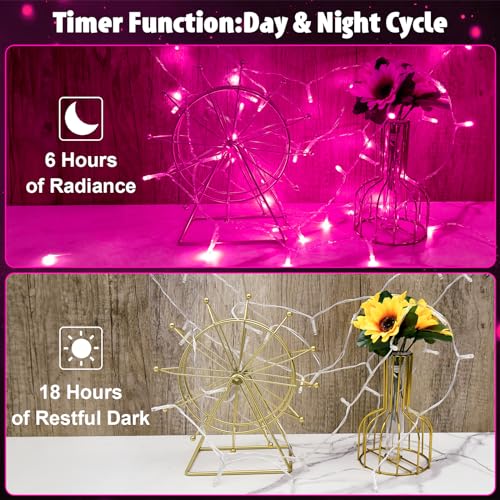 cshare String Lights Outdoor Waterproof 9.8ft 30 LED, Pink Fairy Lights Battery Operated with Timer Clear Wire for Indoor & Outdoor Christmas Valentine's Day Decorations Garland Party Garden - color: Pink