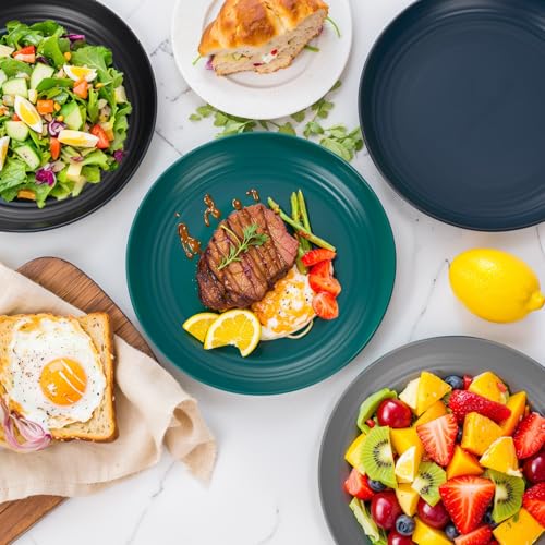 Supernal 10" Wheat Straw Dinner Plates,Reusable&Durable Plastic Plates Dishwasher Safe,16-Pack (4 Black, 4 Dark Green, 4 Dark Blue, 4 Dark Gray), Versatile Tableware for Modern Dining and Outdoor Use - color: Black/Dark Gray/Dark Green/Dark Blue