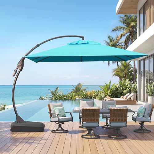 Grand patio Sunbrella 10x10 FT Cantilever Umbrella with Base Included Patio Square Aluminum Offset Umbrellas for Outdoor Pool (Aruba, 10X10 FT-SUNBRELLA) - color: Aruba-SUNBRELLA, size: 10X10 FT
