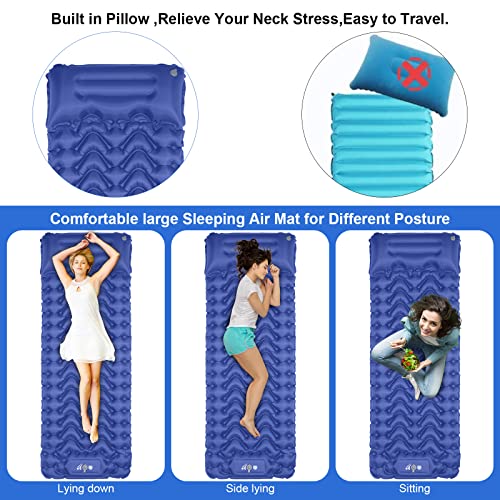 MOXILS Sleeping Pad, Ultralight Inflatable Sleeping Pad for Camping, Built-in Pump, Ultimate for Camping, Hiking, Airpad, Carry Bag, Repair Kit, Compact & Lightweight Air Mattress(Blue) - color: Blue
