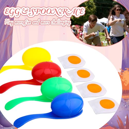 Civaner 24 Pieces Egg and Spoon Race Game Set with Yolk, Egg Balance Game Relay Race Game for Easter Eggs Hunt Game Outdoor Lawn Games, Field Sport Party Favors Toy (4 Assorted Colors)