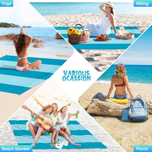 Beach Blanket 78''×81'' - Waterproof Sandproof Sand Free Oversized Mat for 1-5 Adults, Lightweight Durable Compact for Beach Travel Camping Hiking Picnic - color: Blue4, size: 78"x81"