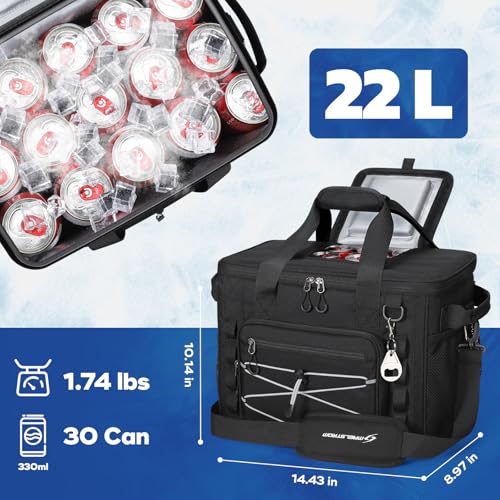 Maelstrom Soft Sided Cooler Bag, 30/40 Can Collapsible Insulated Ice Chest, Large Leakproof Portable Storage for Camping, Travel, Kayaking & Beach - color: 4.Black with lid, size: 30 Can