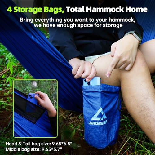 Camping Hammock with Mosquito Net – Portable Parachute Nylon Hammock Tent with Tree Straps, Camp Rope & Stake - for Hiking, Backpacking, Travel, Backyard, Beach – Holds Up to 500lbs (Blue) - color: Blue