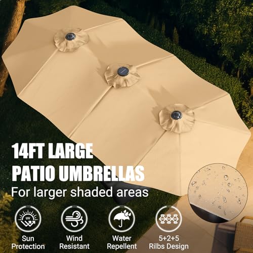 LEVELEVE 15FT Double-Sided Patio Umbrella with Base Included, Large Outdoor Rectangular Market Umbrella for Backyard, Poolside, Lawn & Garden, Khaki - color: Khaki, size: 15FT