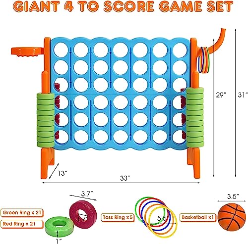AKUSTIK Giant Connect Game Outdoor, 4 in a Row Jumbo 4 to Score for Kids Adults Family Party Yard Lawn, Large Connect Game with Quick Release Slider 42 Jumbo Rings - color: Orange