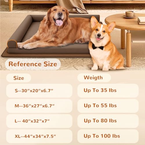 Big Dog Bed Orthopedic Memory Foam Dog Couch Waterproof with Anti-Slip Mat Washable Pet Beds Chew Proof (Brown) - color: Brown, size: 44.0"L x 34.0"W x 7.5"Th