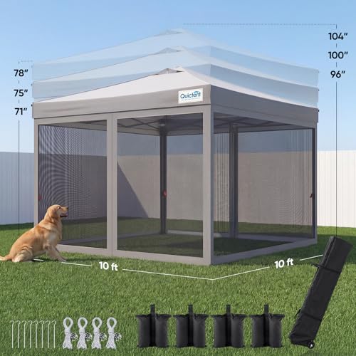 Quictent 10x10 Pop up Canopy Tent with Netting, Auto-Close Magnetic Doors, One Person Instant Setup Screen House Room Tent Screened Waterproof - color: Gray, size: 10'x10'