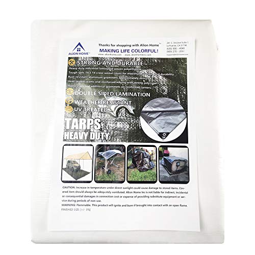 Alion Home Heavy Duty 12 Mil Poly Tarps Waterproof Covers for Tarpaulin Canopy, Camping, Carport, Boat, Furniture, Floors, RV, Pool or Roof Repair Items (12x16 ft, White) - color: White, size: 50x100 ft