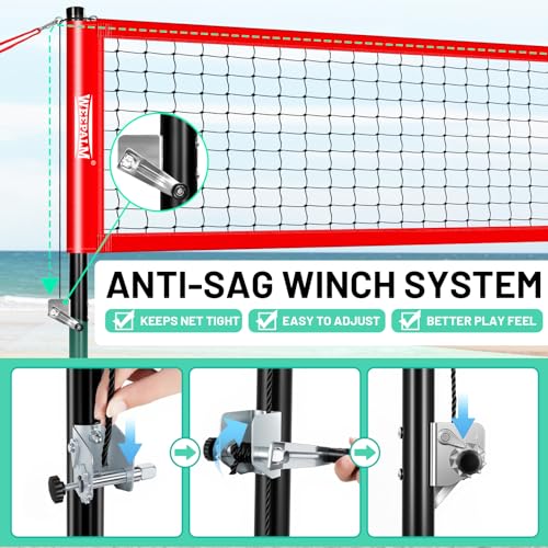 Portable Volleyball Net Set, 32FT Outdoor Volleyball Net for Backyard & Beach, Adjustable Height Volleyball Net with Anti-Sag Winch, Complete Volleyball Set with Ball & Accessories