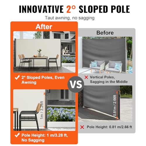 VEVOR Retractable Side Awning, UV 50 71''x118'' Rugged Full Aluminum Rust-Proof, Patio Sunshine Screen, 280 g Thicken Privacy Divider Wind Screen, Suitable for Yard, Roof Terraces and Pools, Beige - color: Beige, size: 71''*118''
