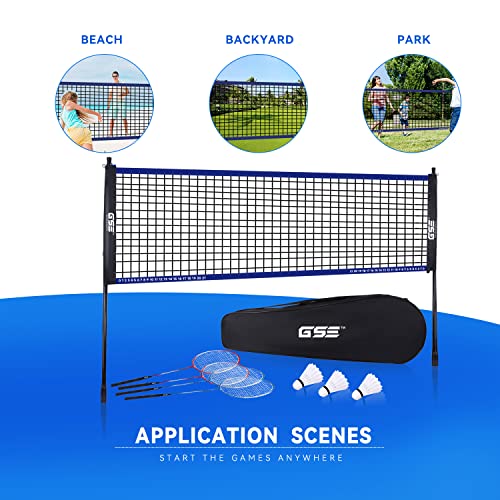 GSE Games & Sports Expert Outdoor Yard Sports Net Game Set for Backyards, Parks, Beach, Lawn. Volleyball Set, Badminton Set OR Volleyball & Badminton Combo Set Available - style: Deluxe Badminton Set