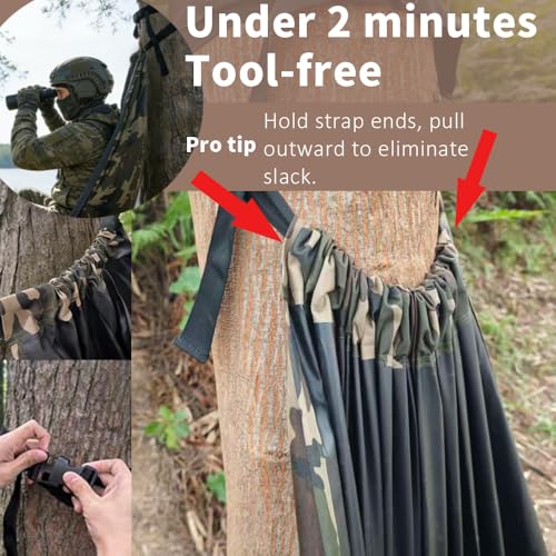 Ultralight Low Down Hunting Tree Seat - Portable Tree Hammock Chair for Deer Hunting - 330lbs Capacity Silent Suspension Seat - Includes 2 Aluminum Poles & Camo Carry Bag (2 lbs)