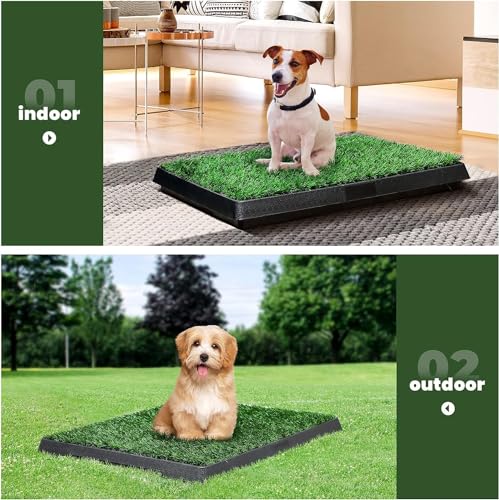 COZIWOW 25" x 20" Grass Pad for Dogs with Tray, Washable Indoor Dog Potty with 3PCS Artificial Grass Pads, Portable Dog Grass Pad with Tray for Balcony Apartment, Ideal for Small/Medium Dogs - size: M - 25x20x3.4 IN